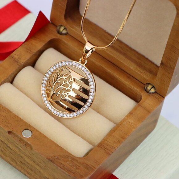 "Tree of Life Circle Pendant in Rose Gold, XPPT1322 - Picture 10 of 13